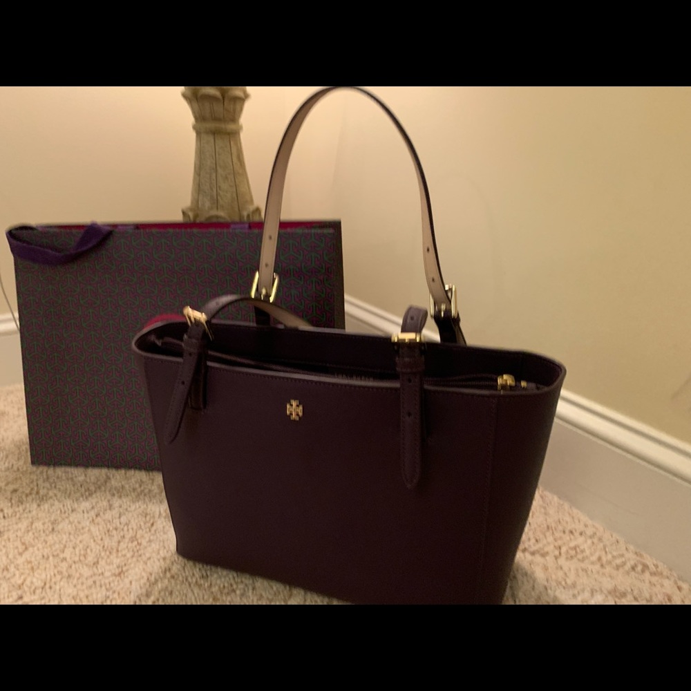 Brand new never used eggplant color Tory Burch laptop tote bag.